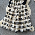 French style faux two-piece color block striped a-line cake dress - women's autumn knit long sleeve high waist slimming commute dress