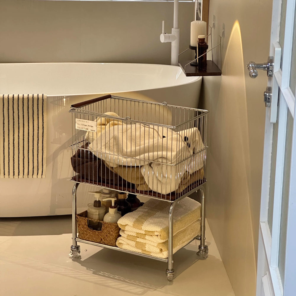 Vintage-style laundry hamper - mobile laundry basket cart - large capacity laundry basket - bathroom laundry basket organizer