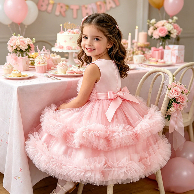 Flower girl dress baby birthday first birthday princess dress holiday party girl princess dress gauze dress tutu skirt ready stock