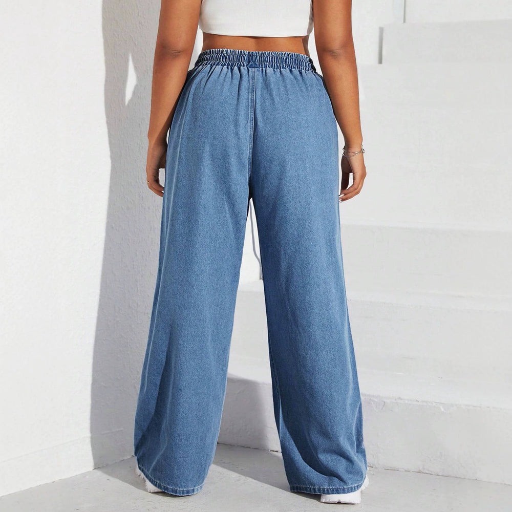 Amazon tiktok pinduoduo foreign trade cross-border fashion plus size drawstring elastic waist wide leg jeans
