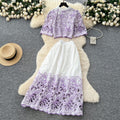 French court retro hollow-out crochet cropped top + high-waisted flared midi skirt two-piece summer outfit - effortless chic