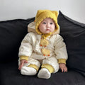 Winter baby medium-thick outwear bodysuit, warm fleece-lined romper, newborn cartoon onesie