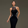 C7737 cross-border   fashion women's halter neck rhinestone mesh mermaid party dress
