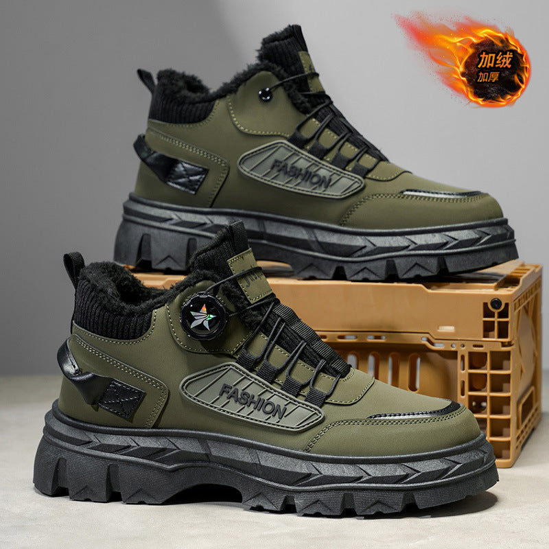 Winter men's shoes 2025 new fleece-lined warm swivel buckle high-top sneakers outdoor work boots martin boots cotton shoes