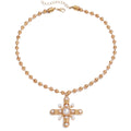 Imitation pearl cross necklace wholesale european and american cross-border pendant niche eight-pointed star retro beaded chain clavicle chain