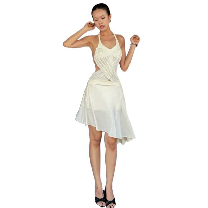 European and american women's clothing  summer new sexy street style halter neck cutout top and asymmetrical midi skirt set