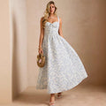 european and american cross-border french floral print a-line maxi dress