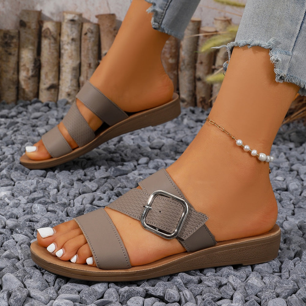 Women's plus size open-toe sandals with metal buckle strap - new summer  collection for cross-border e-commerce