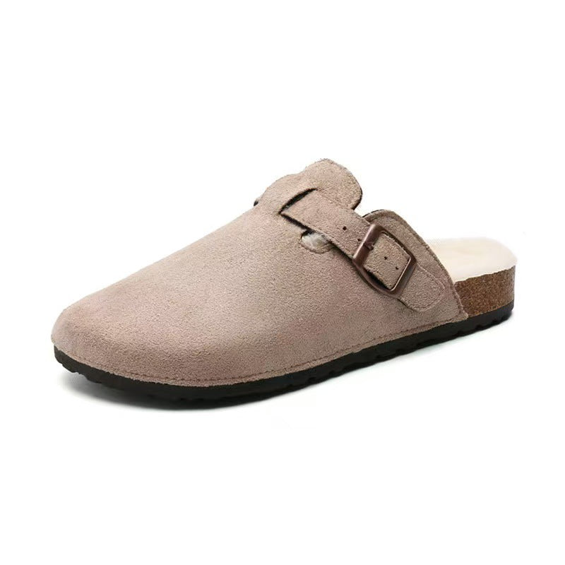 Fleece-lined boken shoes for women 2025new arrivalwinter outdoor heattech fur shoes thick solenon-slip toe cotton slippers wholesale