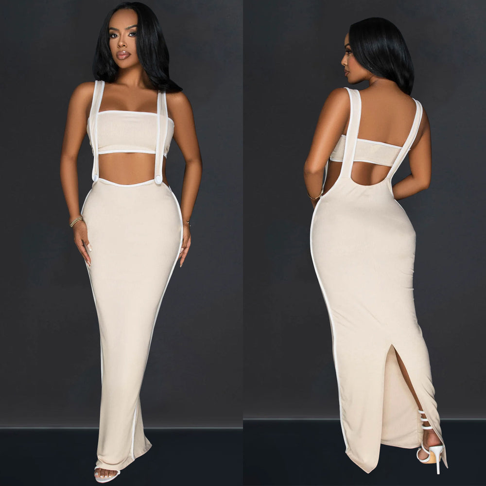 C6950 cross-border   fashion women's sexy backless cami two-piece long dress set