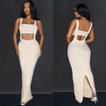 C6950 cross-border   fashion women's sexy backless cami two-piece long dress set