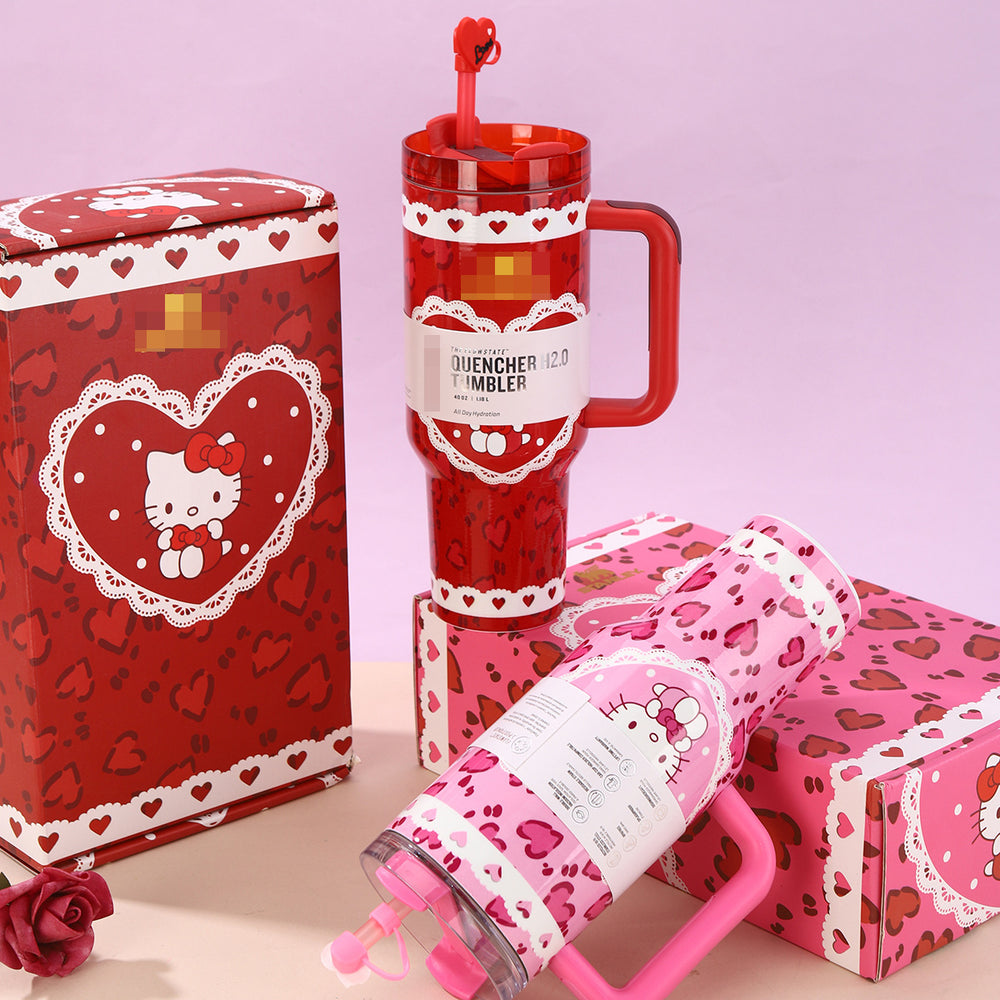 New creative heart-shaped handle ice tumbler, large capacity 304 stainless steel insulated mug, stanley-style portable straw cup