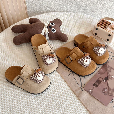 2025 children's birkenstock-inspired slides: versatile, cute bear design, perfect for spring/autumn, outdoor, and easy slip-on cotton slippers for baby girls