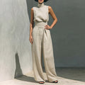 cross-border e-commerce european and american women's clothing: new summer fashion cotton linen sleeveless turtleneck long pants casual set for women