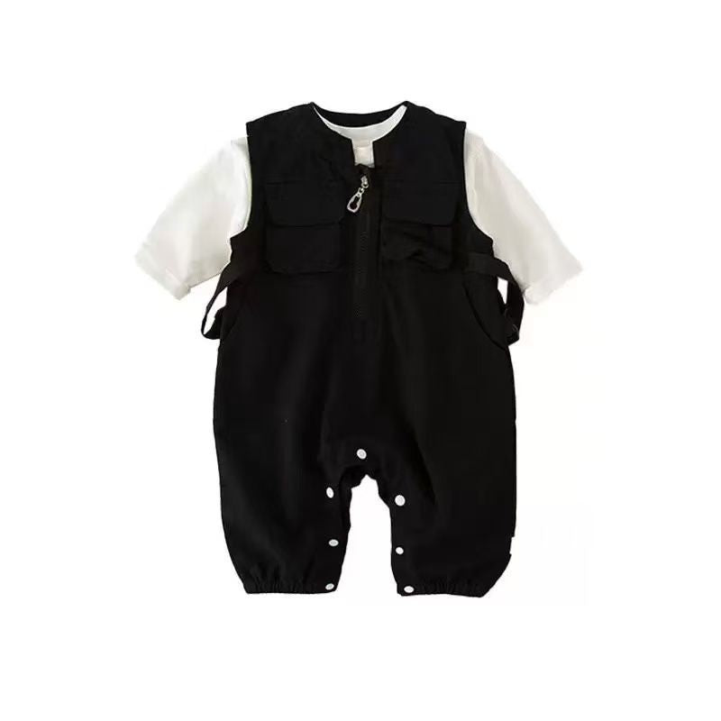 Baby boys' and girls' spring/autumn workwear pocket lightweight overalls two-piece set - stylish and minimalist outerwear spring/autumn outfit
