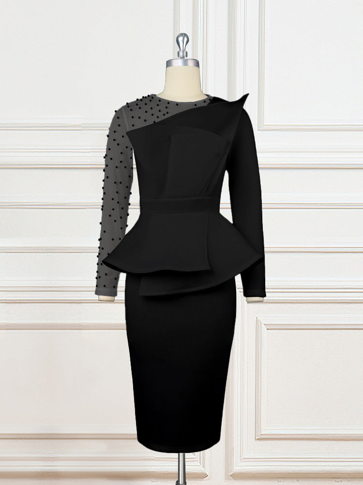 Am221017 designer cut piece patchwork dress beadinghigh waistslimming lookdress skirt