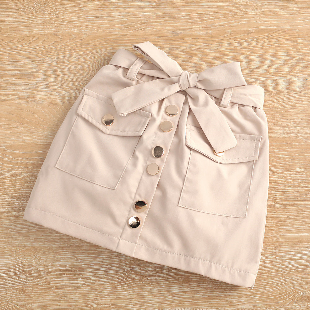 european and american girls' spring/autumn long-sleeved cropped jacket top + bow a-line skirt set - cross-border fashion