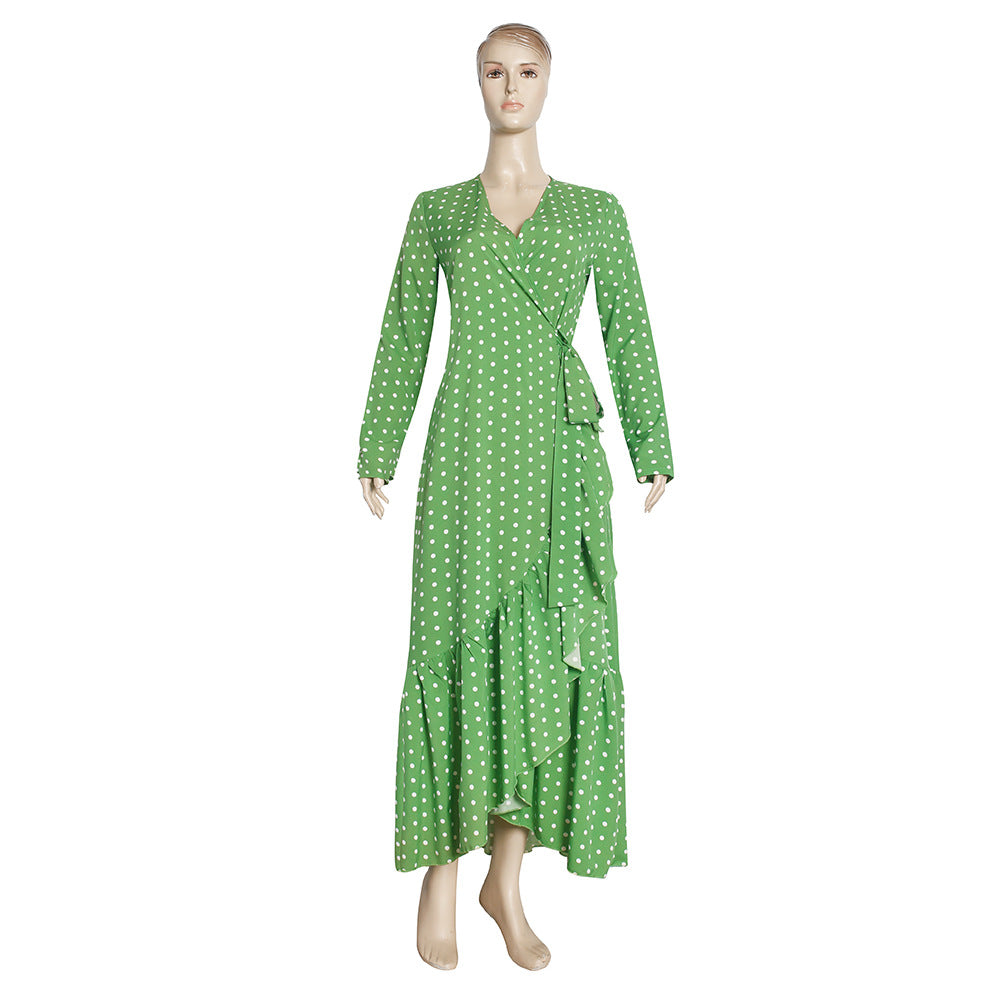 Fashion cross-border supply   african plus size women's clothing polka dot cross belt rufflesdress