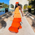 European and american cross-border women's clothing:  summer new sweet & chic vacation style halter neck ruffle trim maxi slip dress