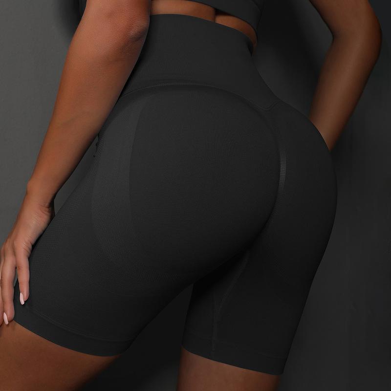fashion seamless knitting peach smiley pure color breathable three-point yoga pants running fitness sports shorts women
