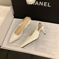 Gentle high heels women's stiletto heels 2025autumnew arrival pointed toe one-piece buckle toe sandals patent leather back empty flats