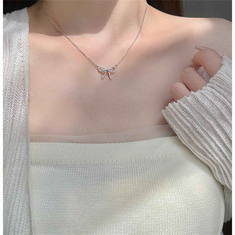fashion business bow pendant necklace accessible luxuryniche stylesense of design inlaid zircon bow pendant necklace