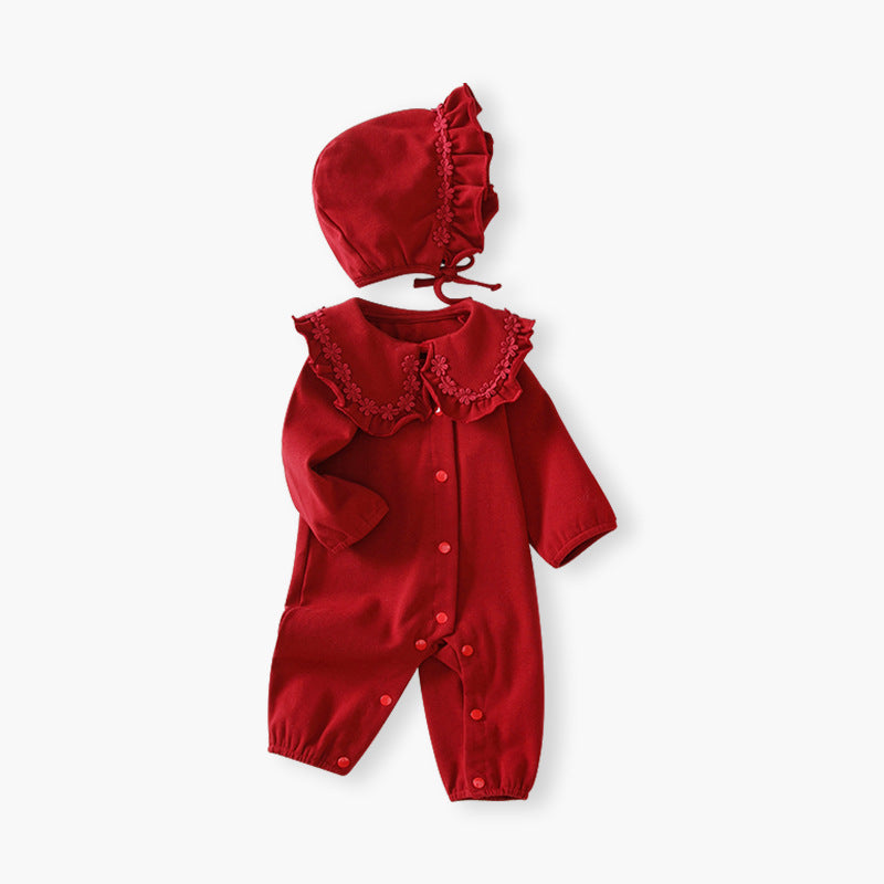 Baby romper autumn long sleeve new breathable newborn clothes red long sleeve class a full month baby outfit