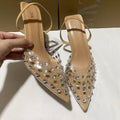 Za baotou transparent sandals women's 2024 new rhinestone fashioneleganteasiest for match pointed toe high heels