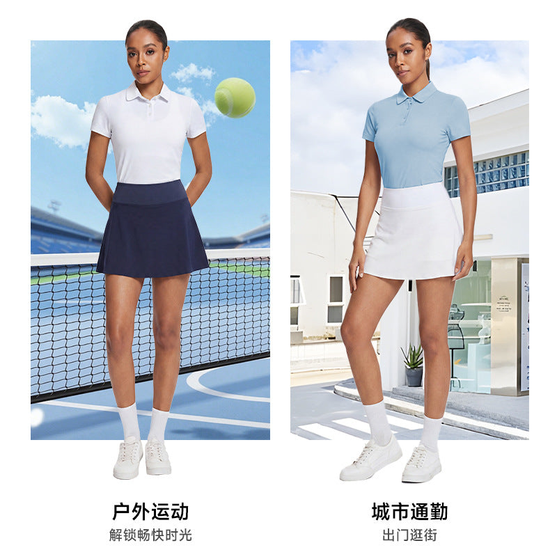 Summer t-shirt tennis wear, quick-drying, breathable, high-waisted sports skirt, running yoga anti-exposure tennis skirt suit for women