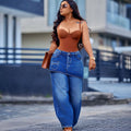 European and american style straight-leg jeans,  cross-border new women's streetwear washed elastic waist denim skirt pants