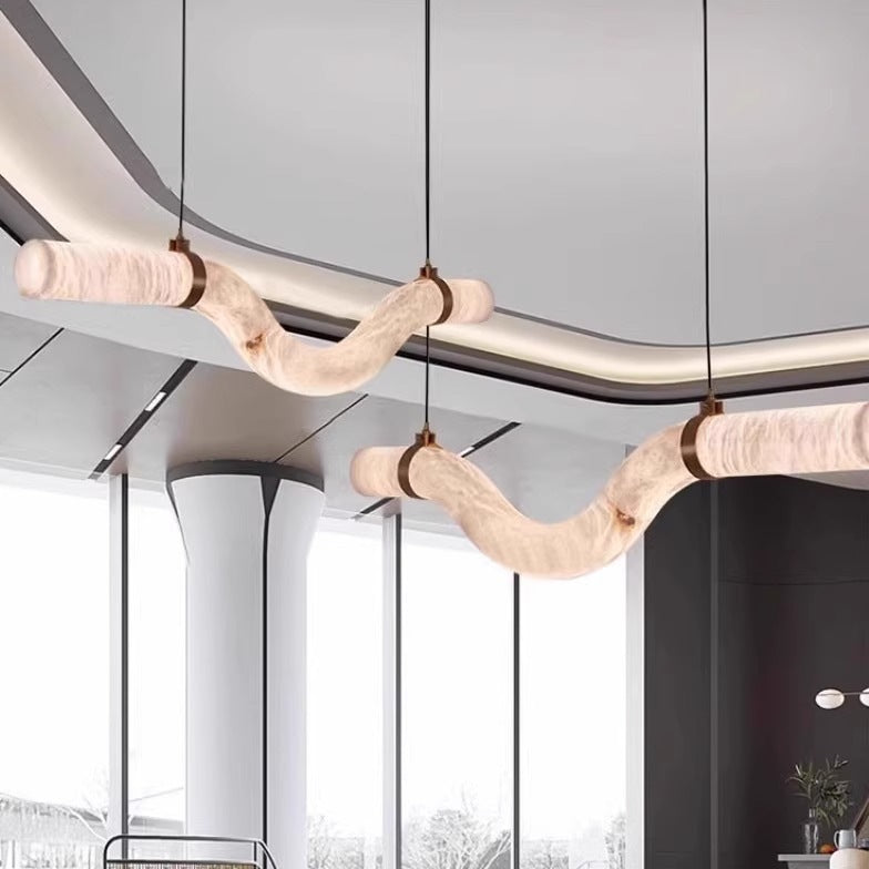 Modern minimalist faux marble chandelier - designer creative light luxury for villa, restaurant, bar, lobby - round, column, and linear styles available
