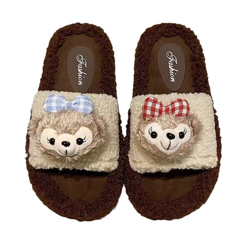 Fluffy slippers women's cartoon cute mickey mouse new autumn winter korean style comfortable home anti-slip cotton slippers women's outdoor wear