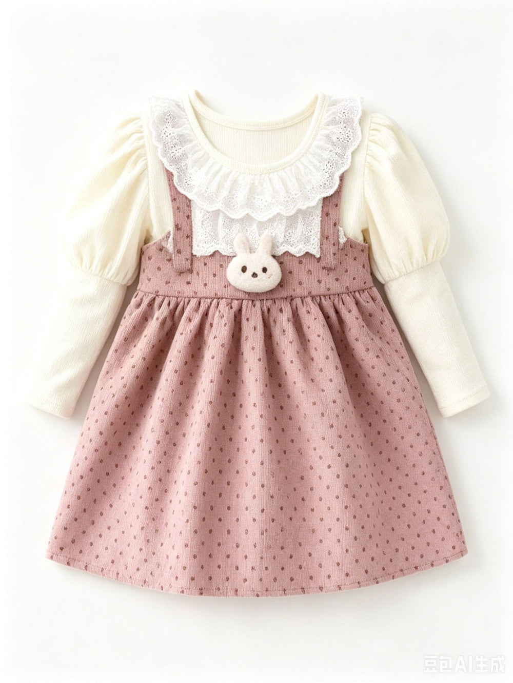 spring new girls' cotton dress, faux two-piece style, korean style toddler short-sleeve dress, cartoon design