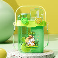 Kids' dual-drink water bottle - square straw sippy cup for school, portable crossbody punk water bottle for boys and girls