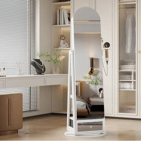 Solid wood floor-to-ceiling full-length mirror, covered multi-functional bedroom, rotating jewelry storage, fitting mirror, household