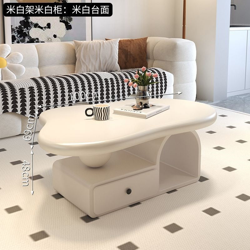Cream cloud coffee table small apartment living room for home movable cart modern light luxury classy storage tea table