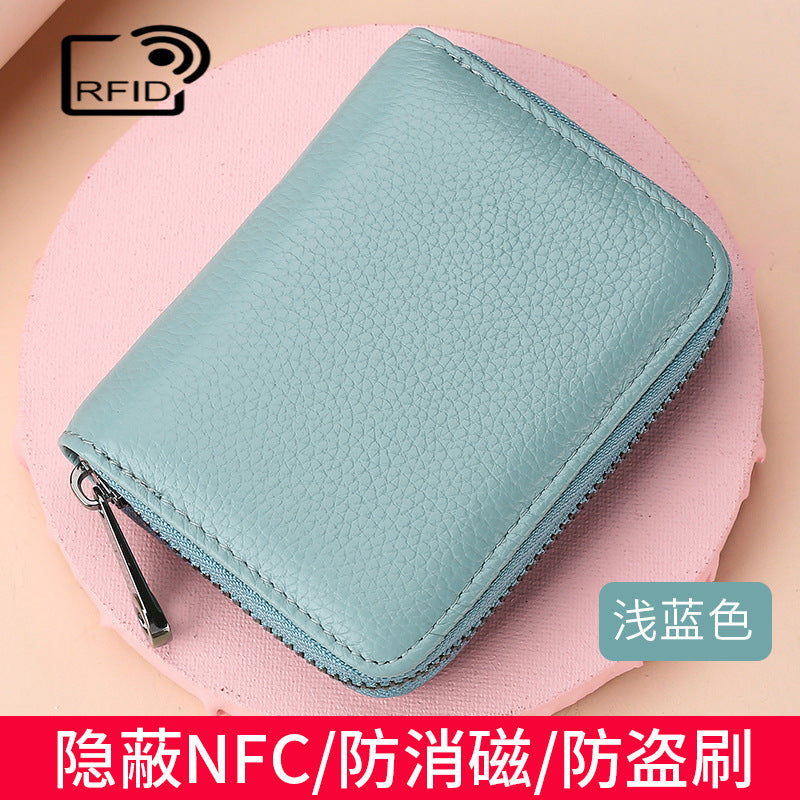 RFID anti-theft brush anti-degaussing PU leather card bag women's leather zipper bank card cover multi-card position large capacity card holder