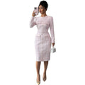 new european and american cross-border e-commerce women's pink slim-fit elegant dress