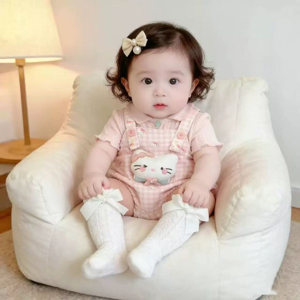 Summer sweet short-sleeve outfit for girls: stylish overalls and romper set - lightweight, cartoon-themed, and versatile for babies