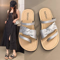 2025 new fashion summer flat sandals women's outdoor vacation versatile bow student beach sandals