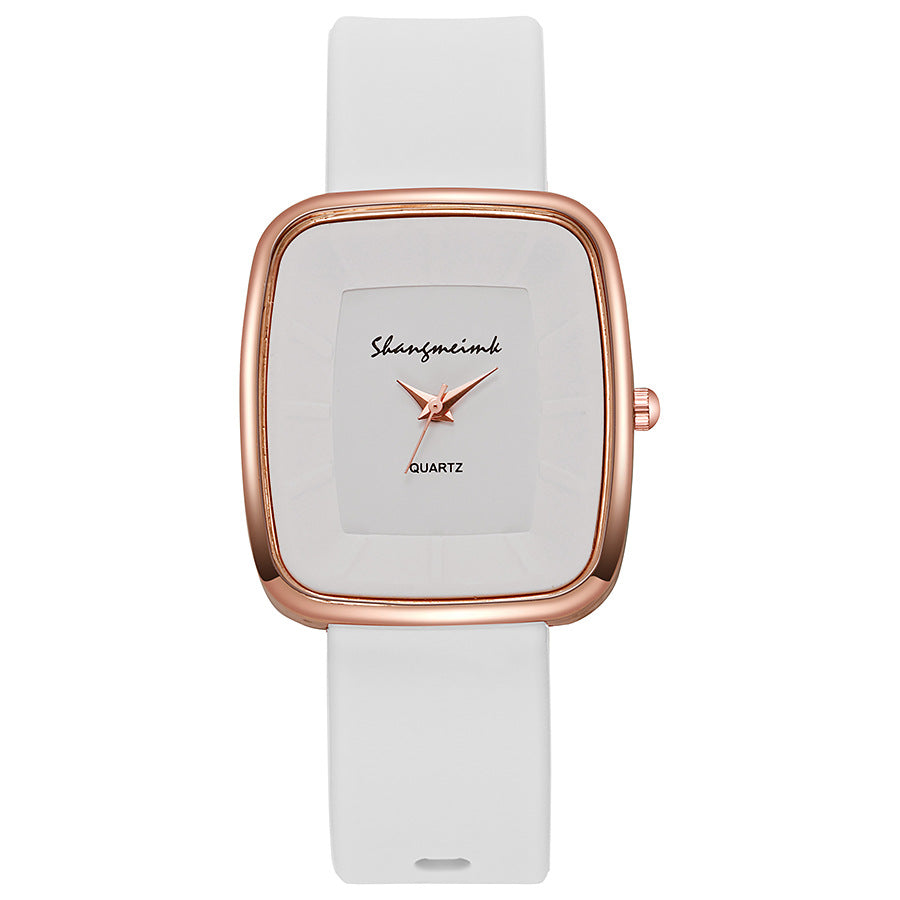 Minimalist square dial quartz watch - unisex style, trendy fashion, silicone strap - wholesale for middle and high school students