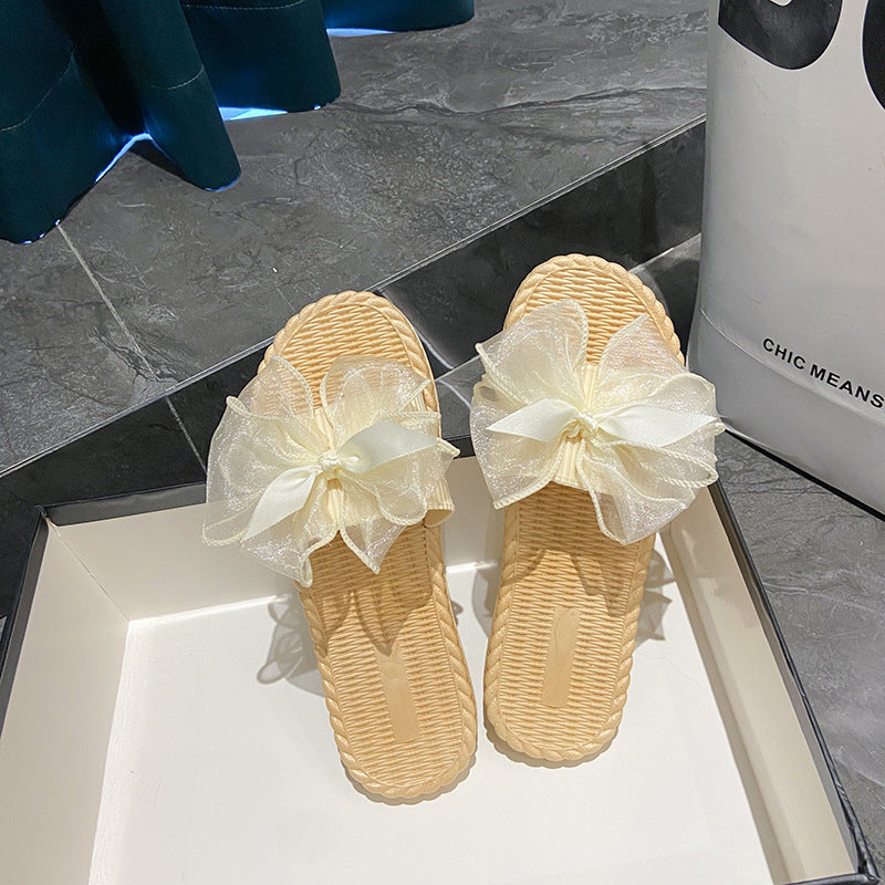 Women's flat slippers - summer fashion new arrivals: sweet & gentle style with butterfly knots, lightweight beach flip-flops