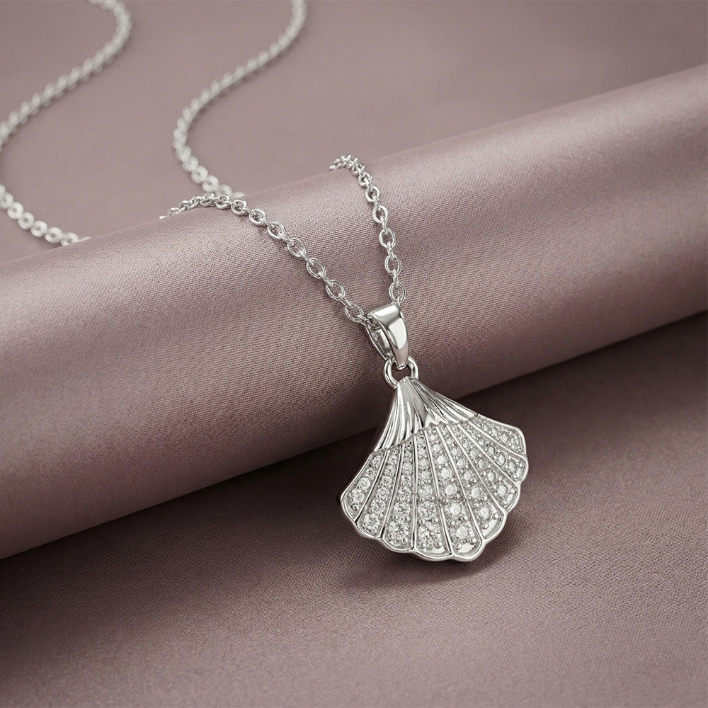Popular copper inlaid zirconium shell necklace popular among netizens, accessible luxury niche women's versatile elegant summer non-fading clavicle chain jewelry