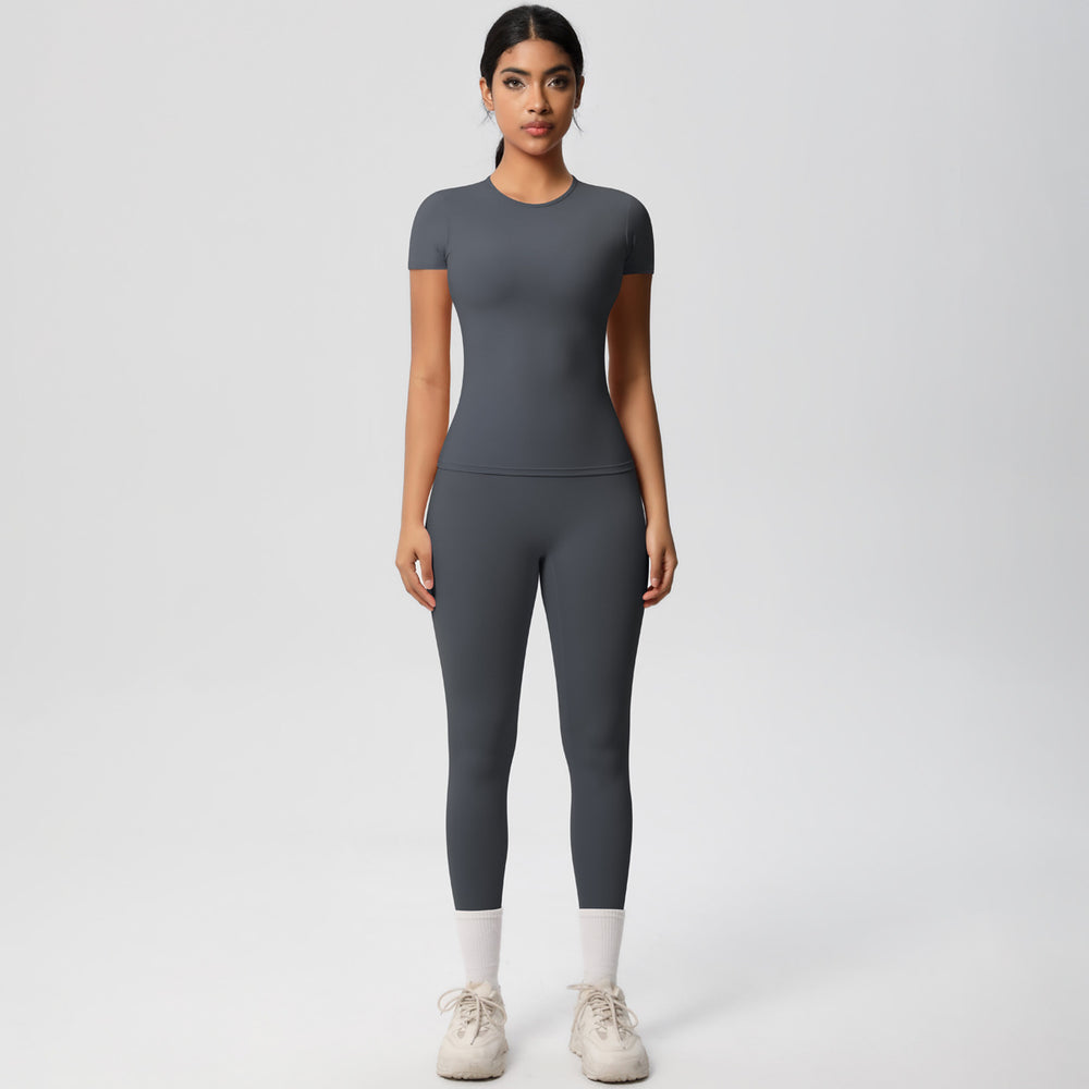 European and american nude feel compression quick-dry short sleeve yoga set - high waist, butt-lifting, outdoor training, running, and fitness activewear