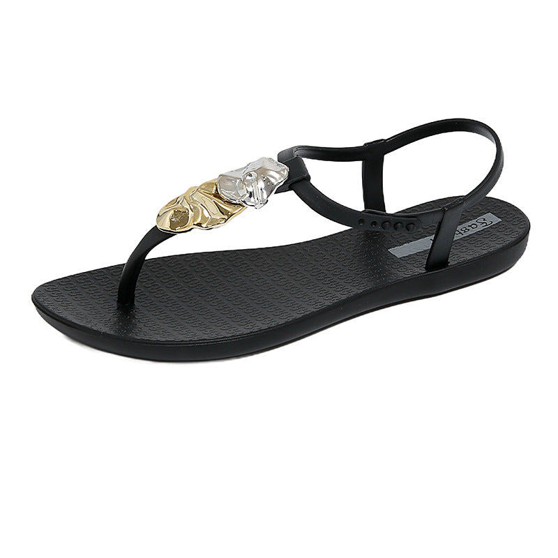 Summer vacation style new arrivalfrench metal buckle sense of design flip-flop sandals for women outwear non-slip soft bottom lightweight cool