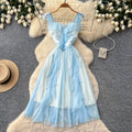 French sweet bowknot camisole dress - women's summer ruffle backless a-line dress - slimming, elegant, vacation style