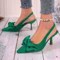 French retro satin bow pointed-toe high heels - ankle strap stiletto heels for work and banquets - cross-border exclusive