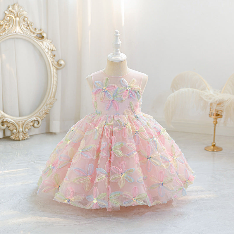 Export style baby girl dress birthday first birthday stereoembroider flower kidsdressin stock wholesale new arrival