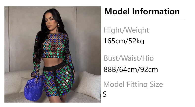 Amazon source factory: sexy european & american style hand-crocheted sequin dress two-piece beach outfit set
