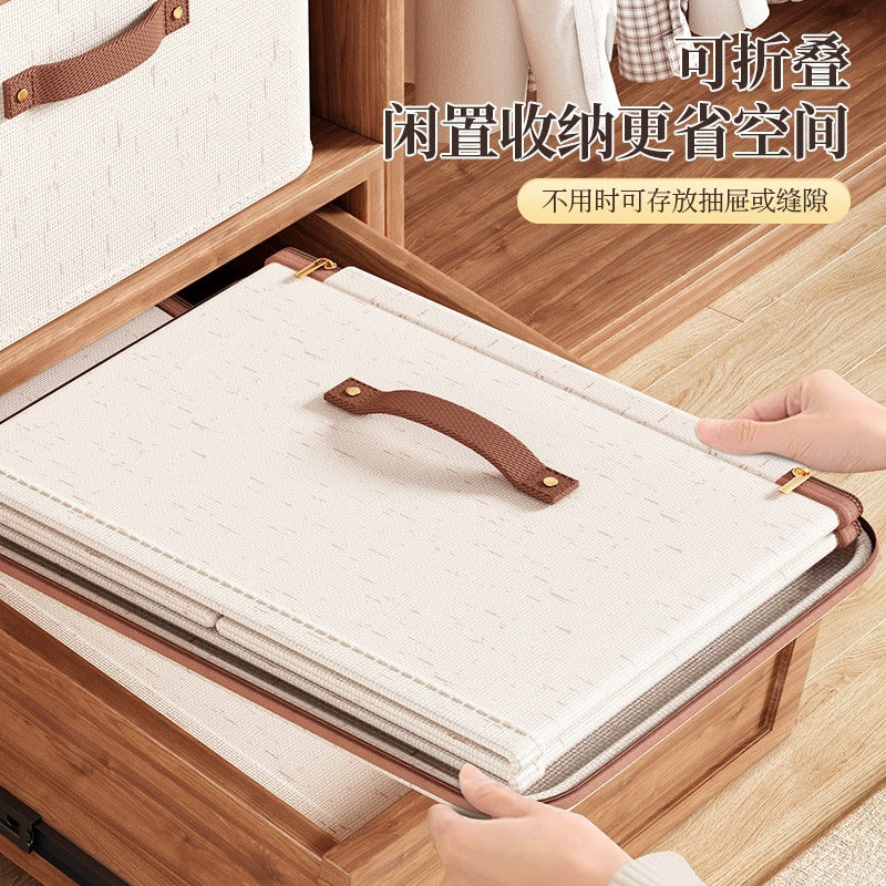 Cross-border new Tianshan cotton and linen zipper storage box with lid, clothes storage box, clothing household bedroom storage box